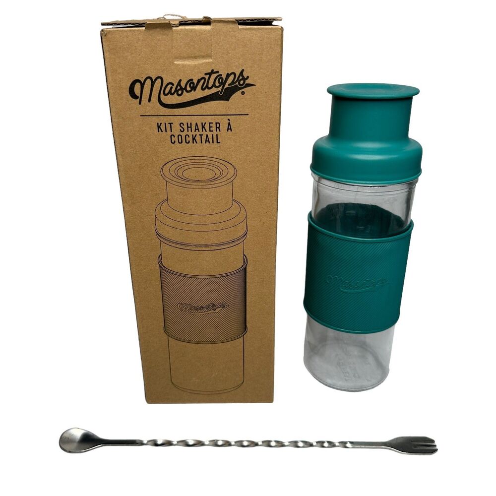 Masontops Cocktail Shaker Teal and Glass Mason Tops